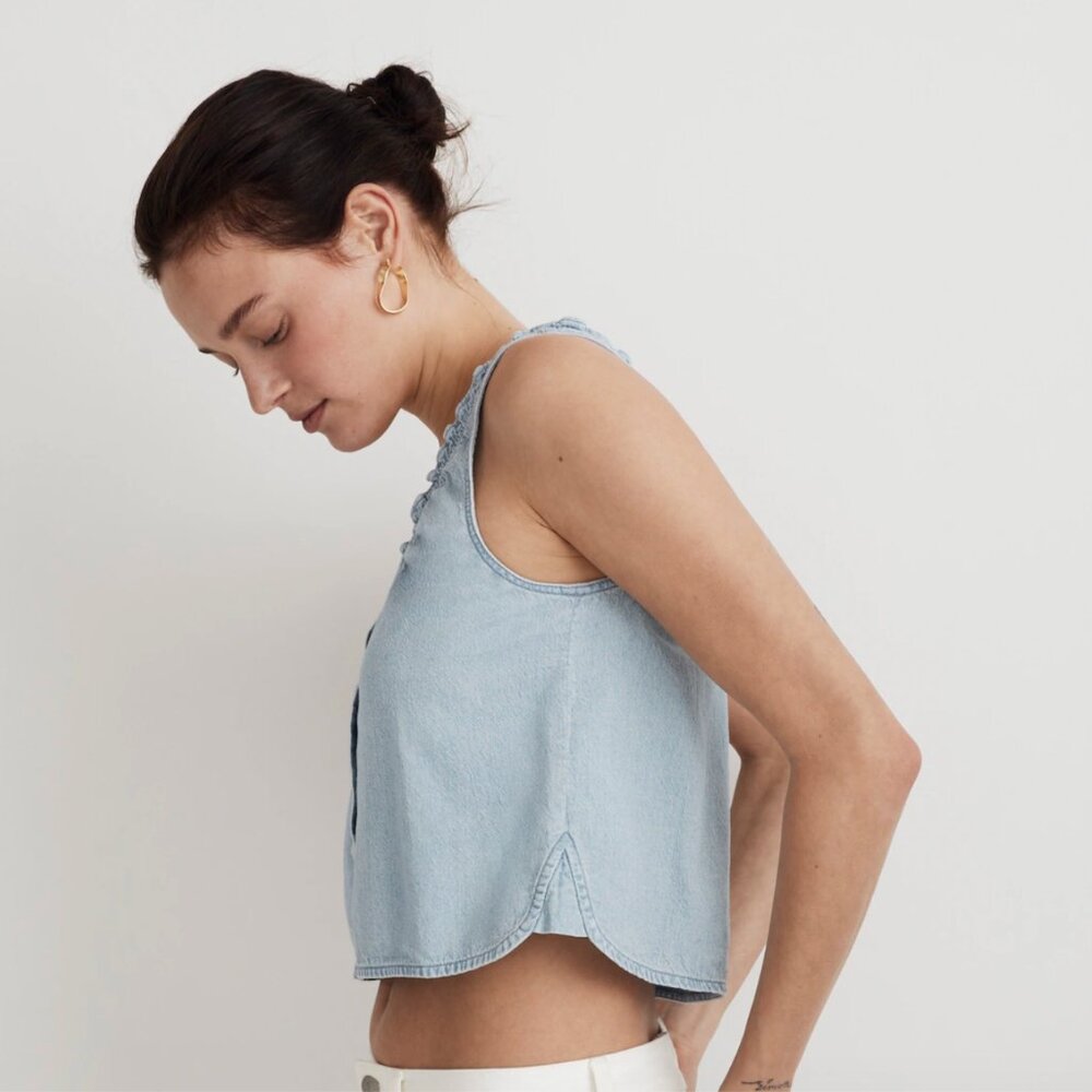 Madewell Denim Ruffled U-Neck Crop Top - Picture 3 of 8